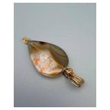 Teardrop Agate Pendant - Gold Wire Wrap & Spiral Bail