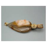 Teardrop Agate Pendant - Gold Wire Wrap & Spiral Bail