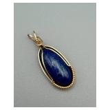 Lapis Lazuli Pendant - Gold-Tone Wire Wrap, Oval Cabochon