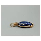 Lapis Lazuli Pendant - Gold-Tone Wire Wrap, Oval Cabochon