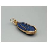 Lapis Lazuli Pendant - Gold-Tone Wire Wrap, Oval Cabochon