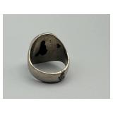 Deer Head Turquoise Inlay Ring - Silver Tone