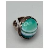 Ring - Finland 830 Silver with Teal-Green Agate Cabochon