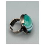 Ring - Finland 830 Silver with Teal-Green Agate Cabochon