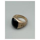 Onyx Cabochon Ring - Wide Silver-Tone Band