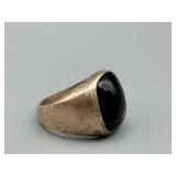 Onyx Cabochon Ring - Wide Silver-Tone Band