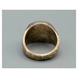 Onyx Cabochon Ring - Wide Silver-Tone Band
