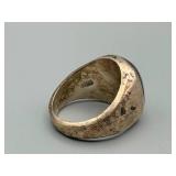 Onyx Cabochon Ring - Wide Silver-Tone Band