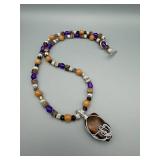 Wire-Wrapped Stone Pendant Necklace - Purple Beads & Peach Beads, 19 in