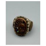 Biker Ring - Silver Signet with Chief Head Medallion & Inlays