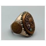 Biker Ring - Silver Signet with Chief Head Medallion & Inlays
