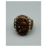Biker Ring - Silver Signet with Chief Head Medallion & Inlays