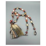 Copper Wire-Wrapped Agate Pendant Necklace - Multicolor Bead Chain - Handmade