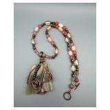 Copper Wire-Wrapped Agate Pendant Necklace - Multicolor Bead Chain - Handmade