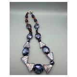Beaded Necklace 20 in - Purple/Gray Faceted Beads & White Cone Beads