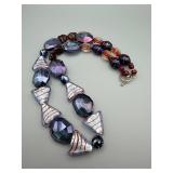 Beaded Necklace 20 in - Purple/Gray Faceted Beads & White Cone Beads