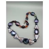 Beaded Necklace 20 in - Purple/Gray Faceted Beads & White Cone Beads