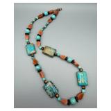 Necklace - Turquoise Stone & Copper Beads - 22 Inch Length