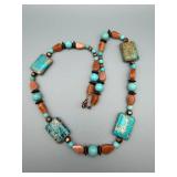 Necklace - Turquoise Stone & Copper Beads - 22 Inch Length