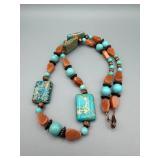 Necklace - Turquoise Stone & Copper Beads - 22 Inch Length