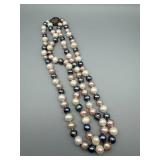 16" Multi-Strand Pearl Necklace - Ombre Cream Pink Lavender Navy with Copper Clasp