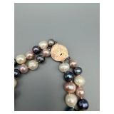 16" Multi-Strand Pearl Necklace - Ombre Cream Pink Lavender Navy with Copper Clasp