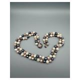 16" Multi-Strand Pearl Necklace - Ombre Cream Pink Lavender Navy with Copper Clasp