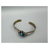 Bracelet - Turquoise Flower Cluster Cuff in Silver-Tone Metal