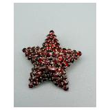 Star-Shaped Brooch Pin - Gold-Tone With Red Faceted Stones