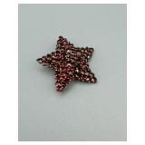 Star-Shaped Brooch Pin - Gold-Tone With Red Faceted Stones