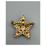 Star-Shaped Brooch Pin - Gold-Tone With Red Faceted Stones
