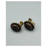 Garnet Cluster Screw-Back Earrings - Gold-Tone, Vintage Style, Pair