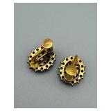 Garnet Cluster Screw-Back Earrings - Gold-Tone, Vintage Style, Pair