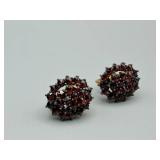 Garnet Cluster Screw-Back Earrings - Gold-Tone, Vintage Style, Pair