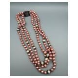 Pink Bead Necklace - Multi-Strand, 16 in Length - Decorative Clasp