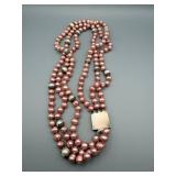 Pink Bead Necklace - Multi-Strand, 16 in Length - Decorative Clasp