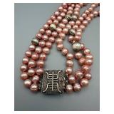 Pink Bead Necklace - Multi-Strand, 16 in Length - Decorative Clasp