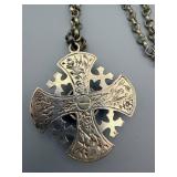 Cross Pendant Necklace - Purple Center Stone with Matching Earrings Set