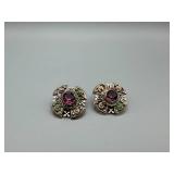 Cross Pendant Necklace - Purple Center Stone with Matching Earrings Set