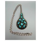 Turquoise Teardrop Pendant Necklace - Silver-Tone Chain