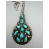 Turquoise Teardrop Pendant Necklace - Silver-Tone Chain