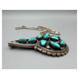 Turquoise Teardrop Pendant Necklace - Silver-Tone Chain