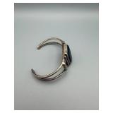 Bracelet - Open Silver Cuff with Dark Green Stone