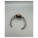 Bracelet - Open Silver Cuff with Dark Green Stone