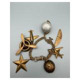 Travel Aviation Charm Bracelet Bronze-Tone With Planes, Stars, Wings & Globe