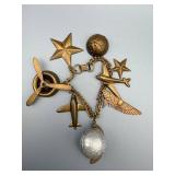 Travel Aviation Charm Bracelet Bronze-Tone With Planes, Stars, Wings & Globe