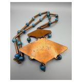 Copper-Tone Necklace with Twin Diamond Pendants & Turquoise Bead Accents