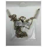 Betsey Johnson Heart Pendant Necklace with Rhinestone Crystal Heart & Pink Rose Charms