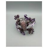Yuhong Purple Enamel Dragonfly Filigree Bracelet with Pink Pave Center