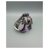 Yuhong Purple Enamel Dragonfly Filigree Bracelet with Pink Pave Center